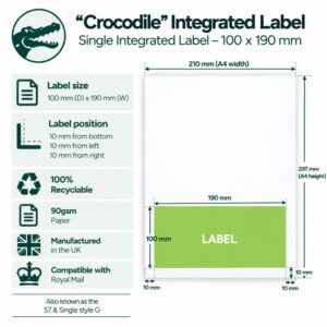 Crocodile single integrated label 100 x 190 mm