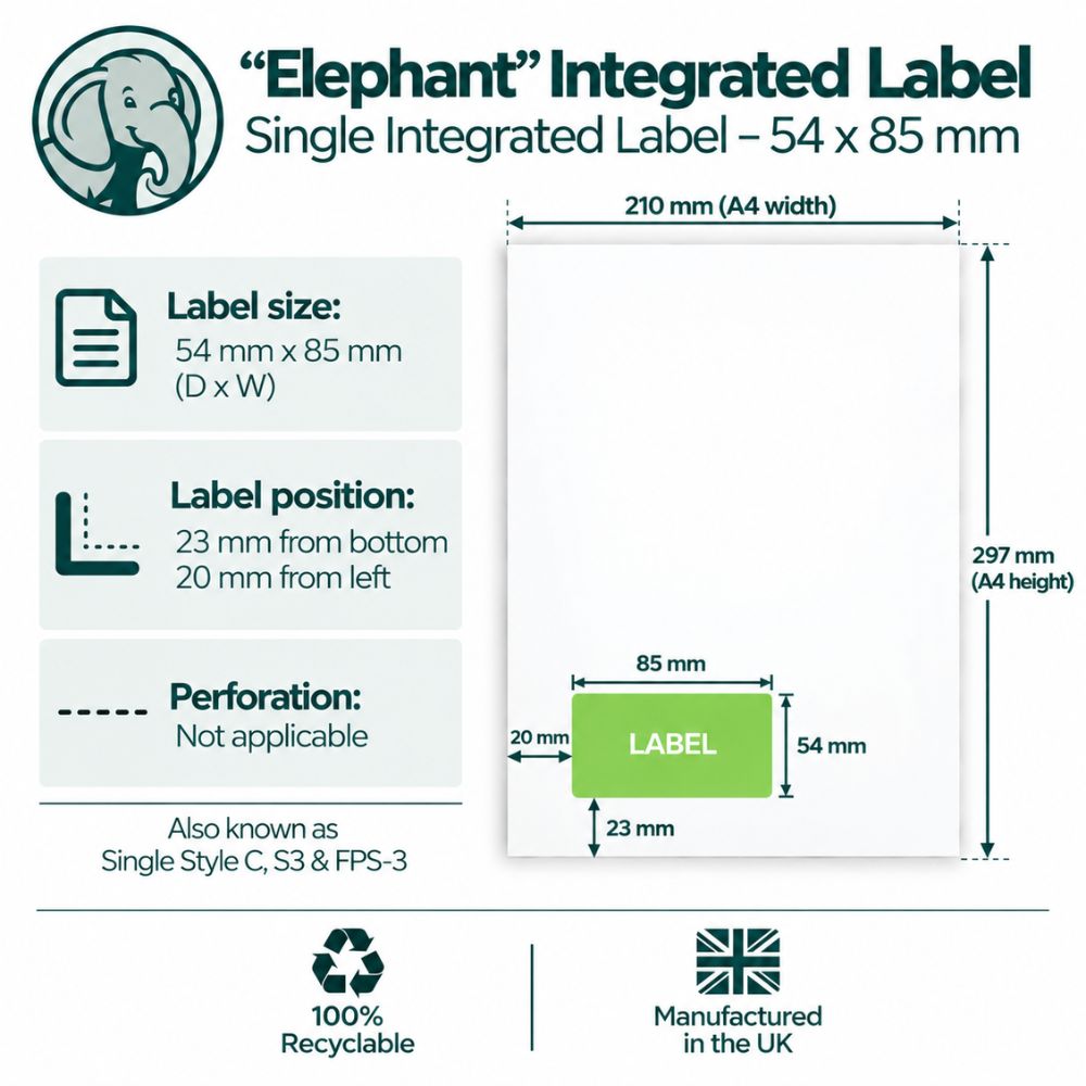 Elephant Single Integrated Label - 54 x 85 mm