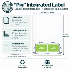 Double Integrated Labels – Perforated 55 x 85mm