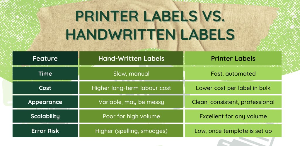 printer labels vs hand-written labels table