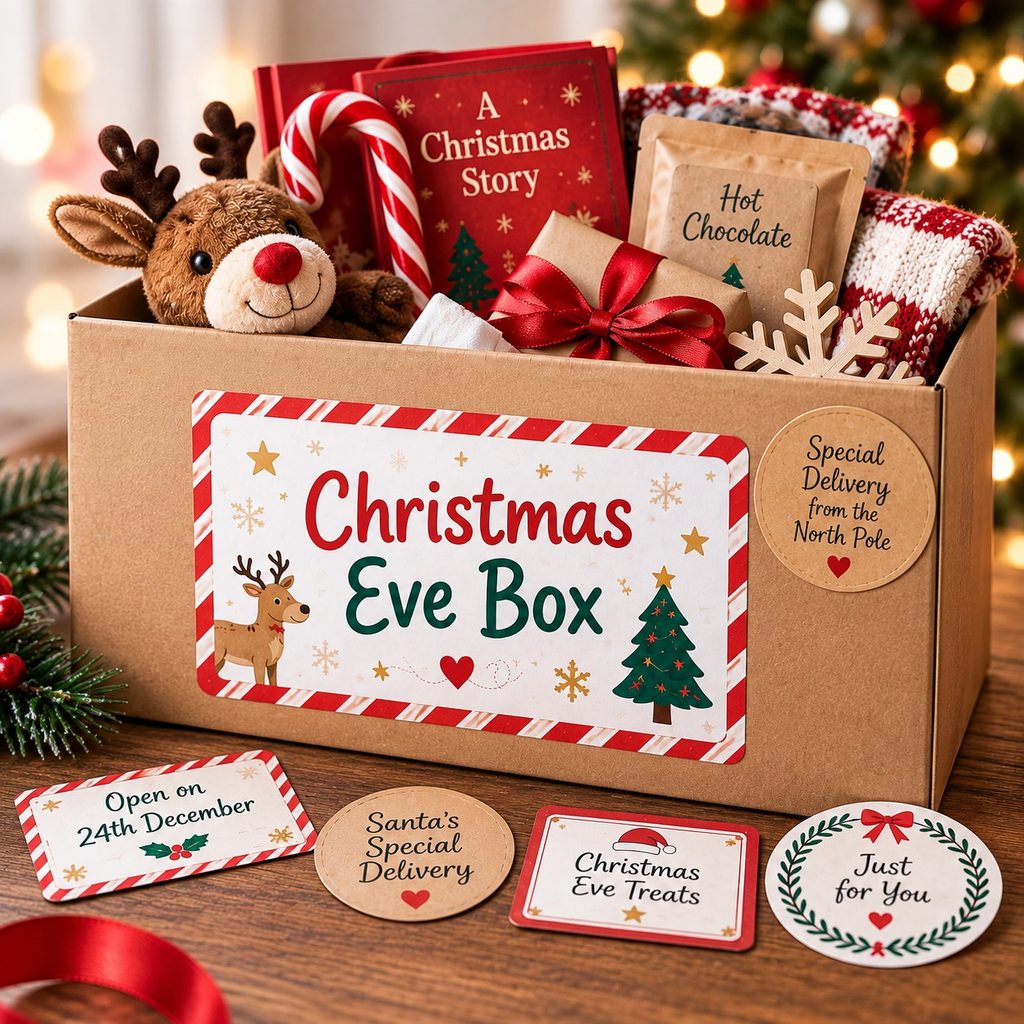 christmas eve box with labels on